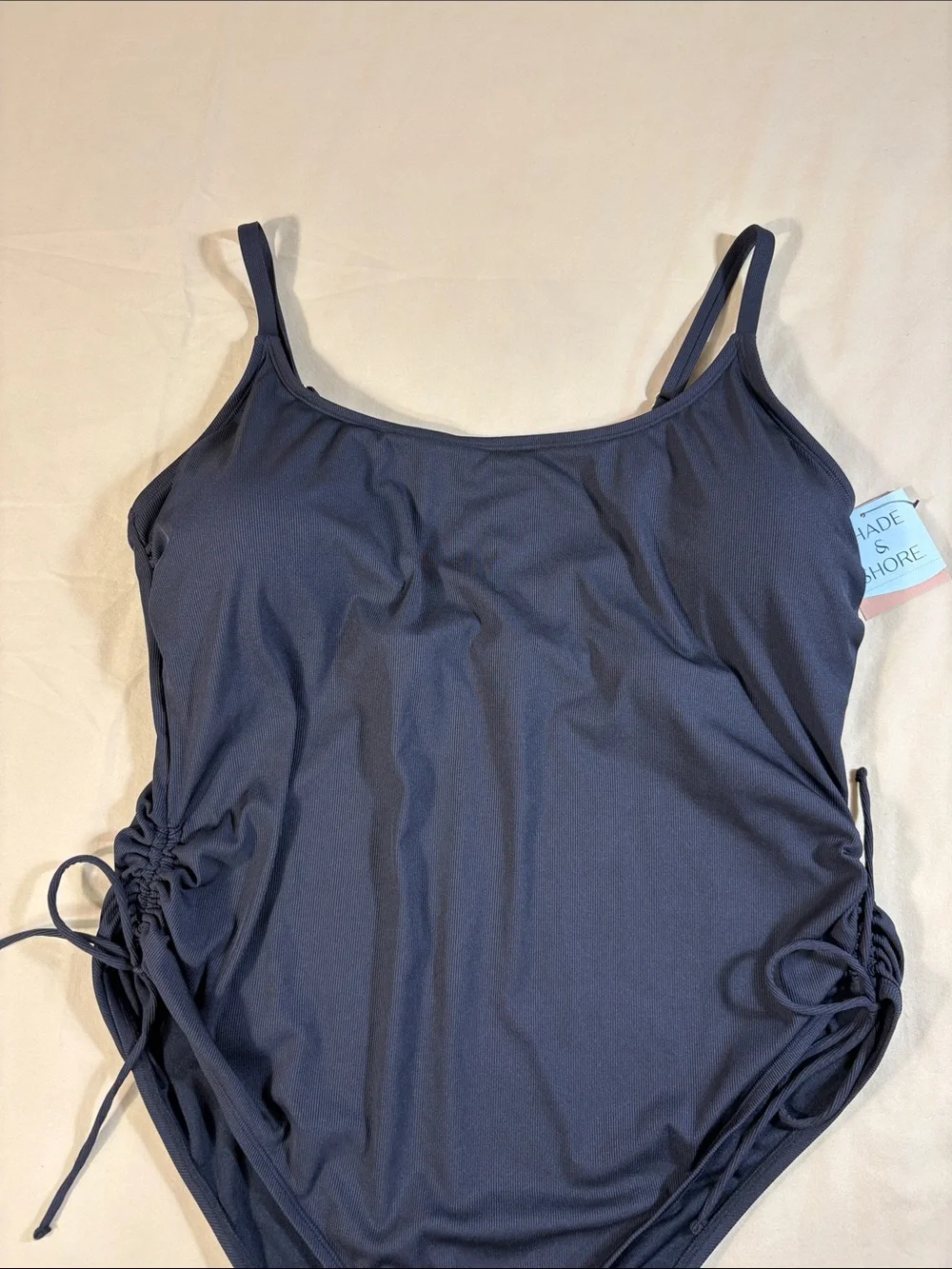 Shade & Shore NWT Black Ribbed Side‎ Cinch One Piece Swimsuit Women's Size 22